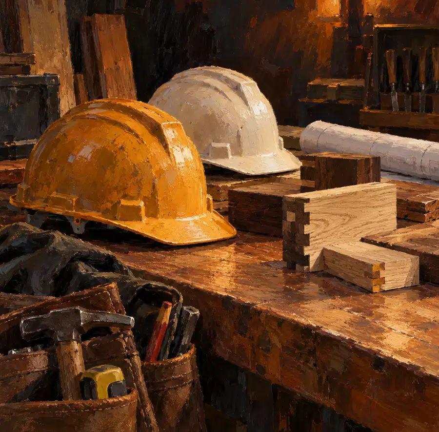 Illustration of construction businesses equipment and workspace
