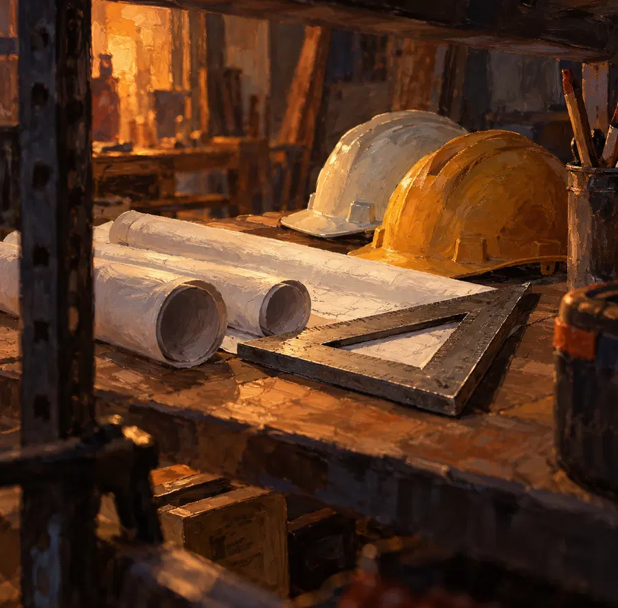 Illustration of construction businesses equipment and workspace